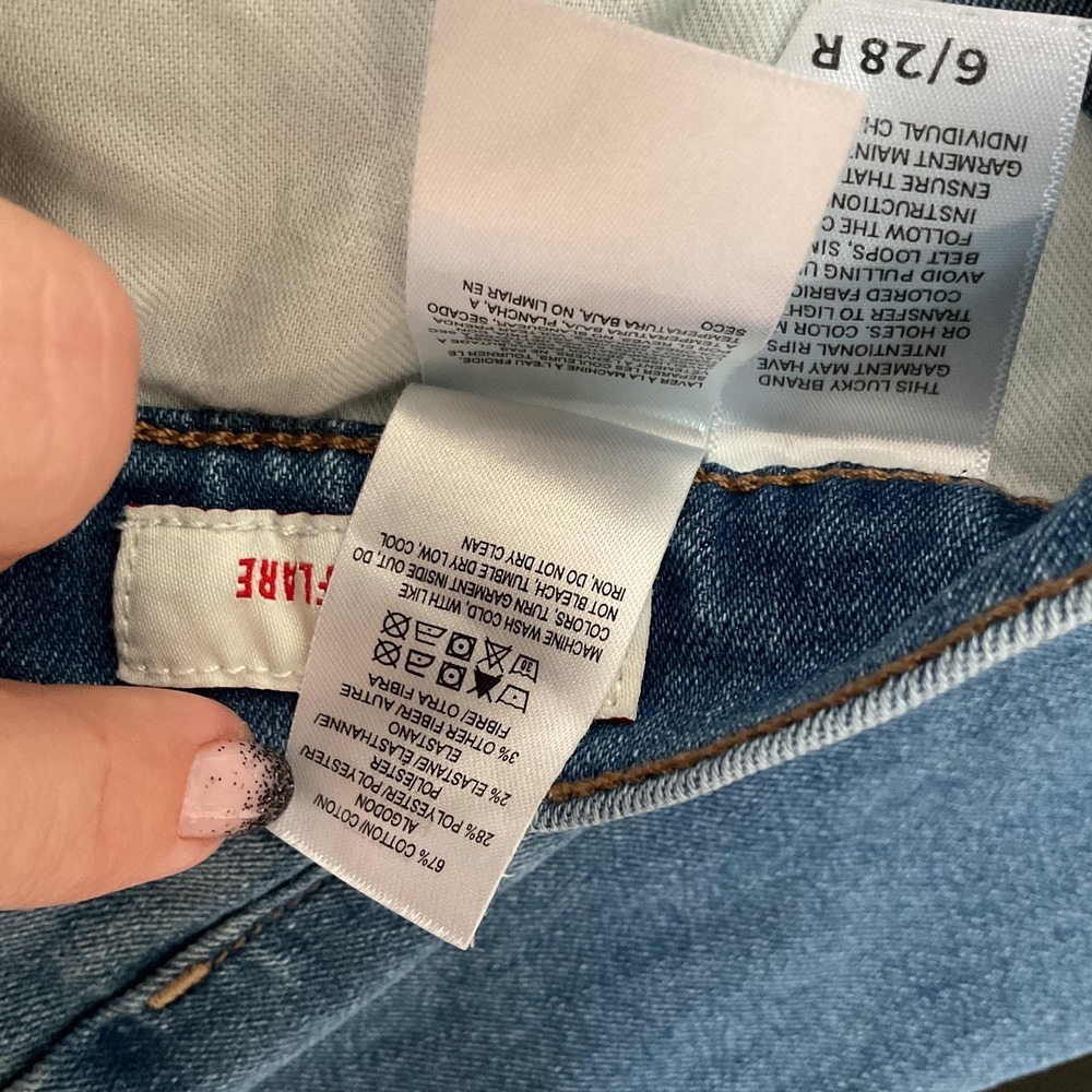 Lucky Brand Stevie High Rise Flare Jeans Womens 6/28 R Blue Distressed Raw Hem - Picture 5 of 13